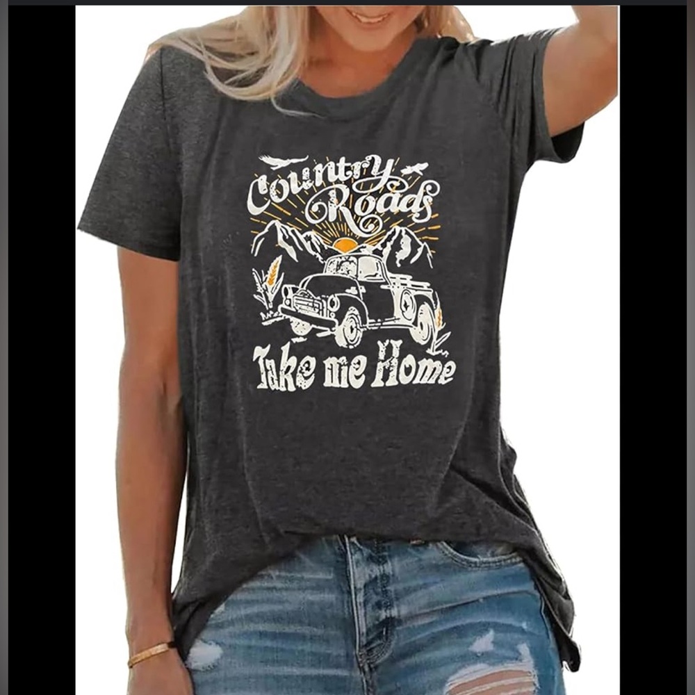 FUNNY Gray baby tee size large Country Roads Take me Home SHEIN brand 🩶2/10🩶 - Picture 2 of 5
